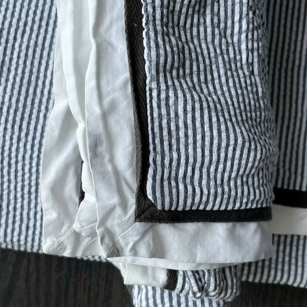 West Elm Twin Duvet Cover Coastal Seersucker Stripes 100% Cotton Button Closure